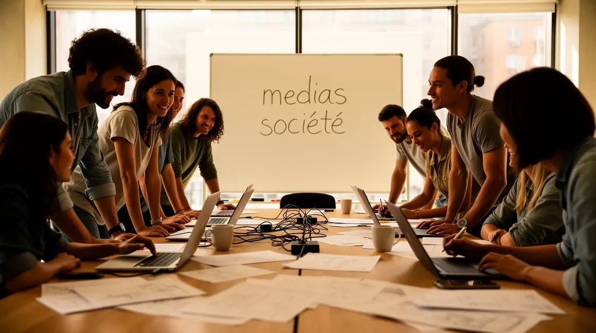 Brainstorming lancement média autour d'une table