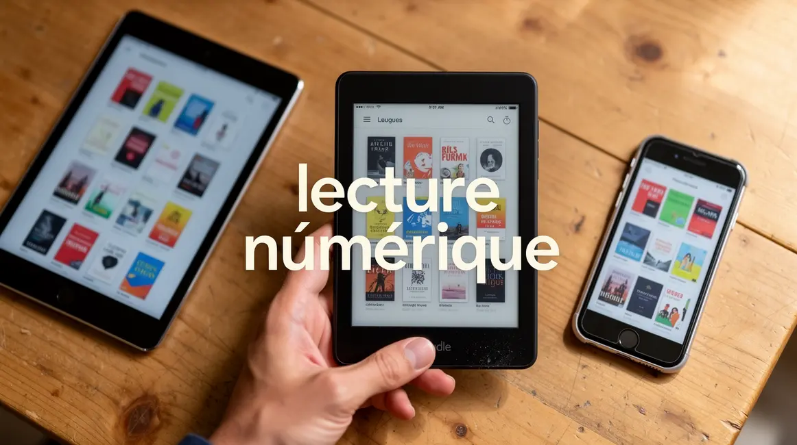 main tenant liseuse avec tablette smartphone ebooks sur table