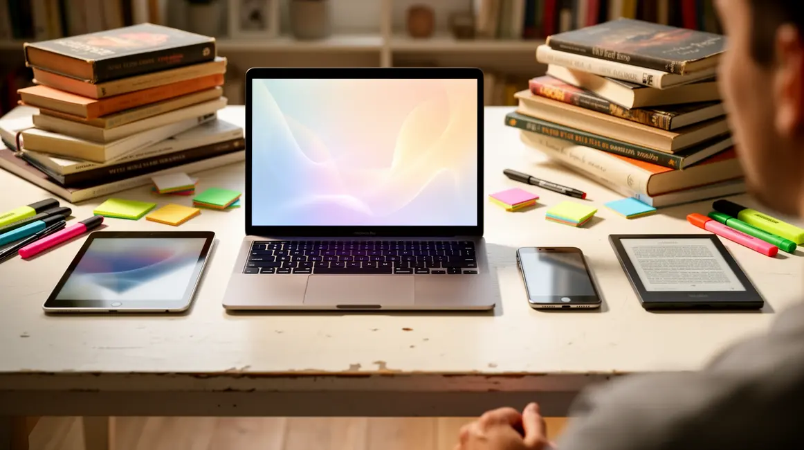 lecture numerique supports alignes sur bureau