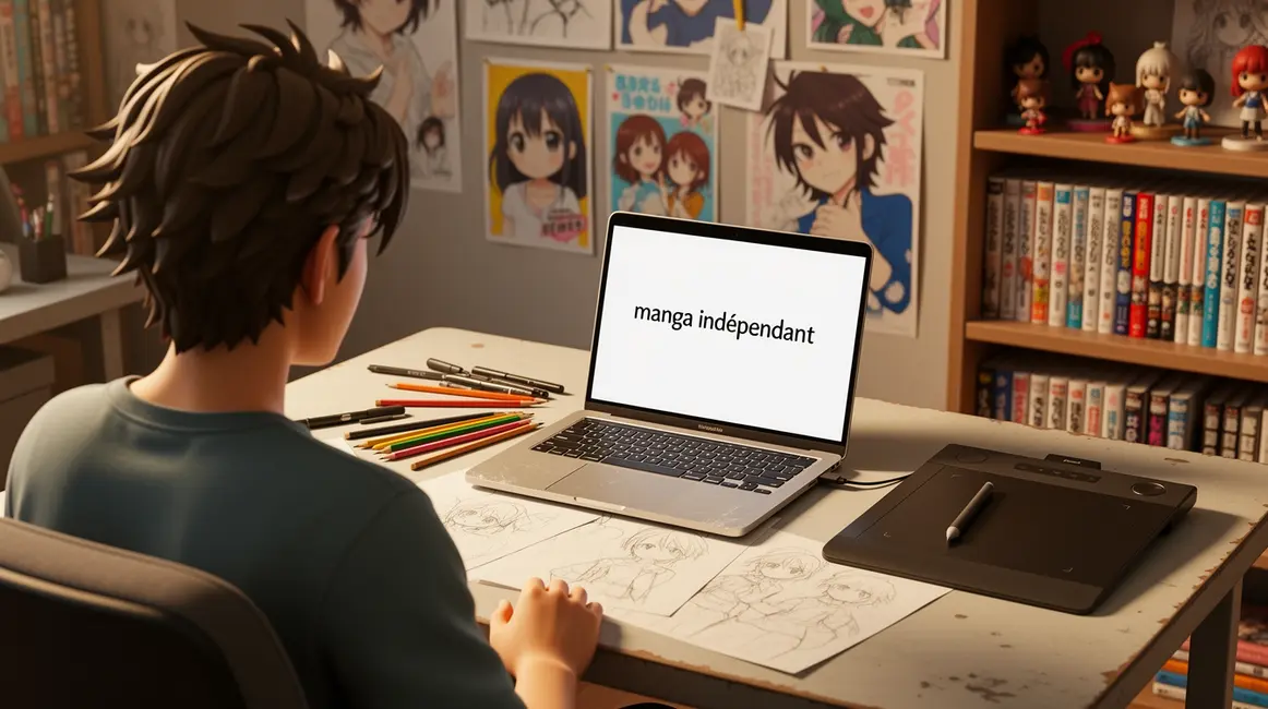 créateur manga indépendant à son bureau outils numériques