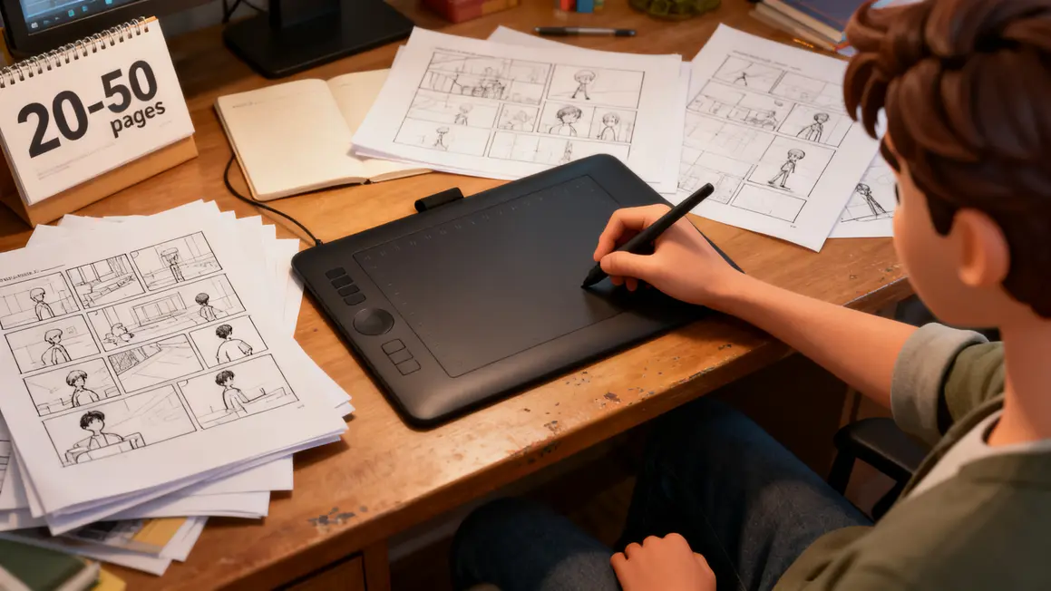 Bureau manga independant storyboard personnage planification