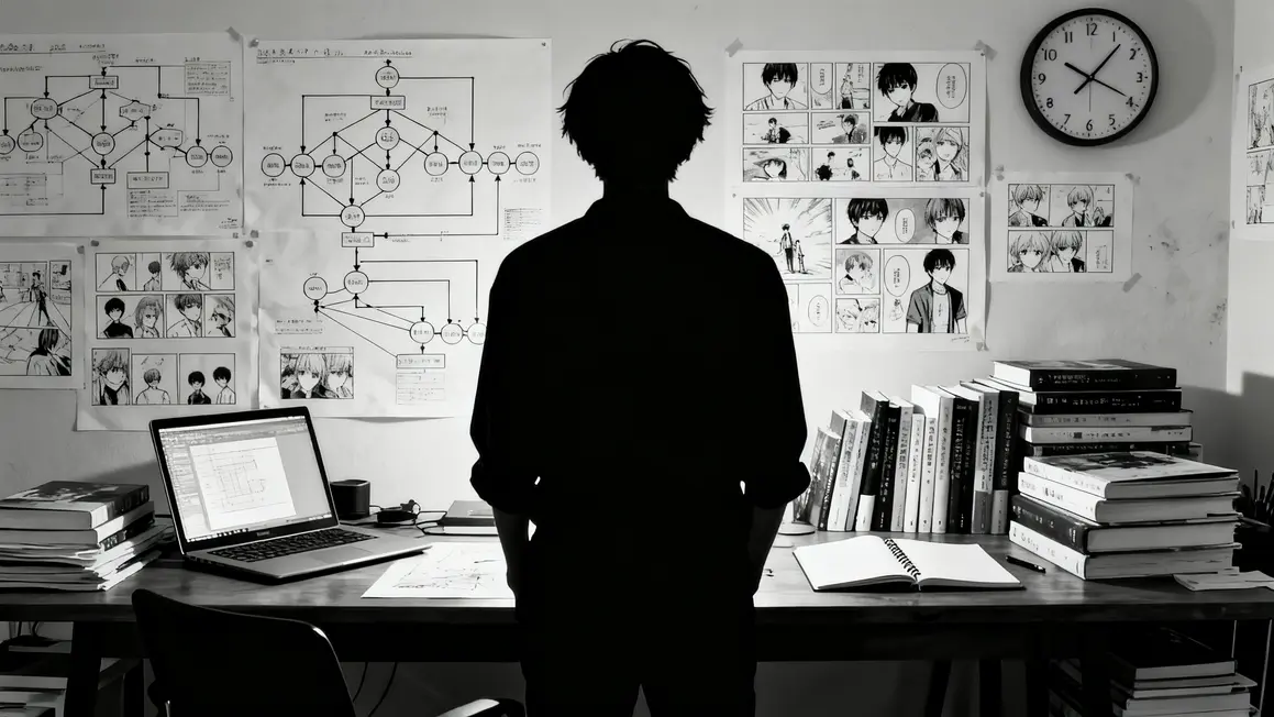 mangaka devant tableau storyboard manga indépendant