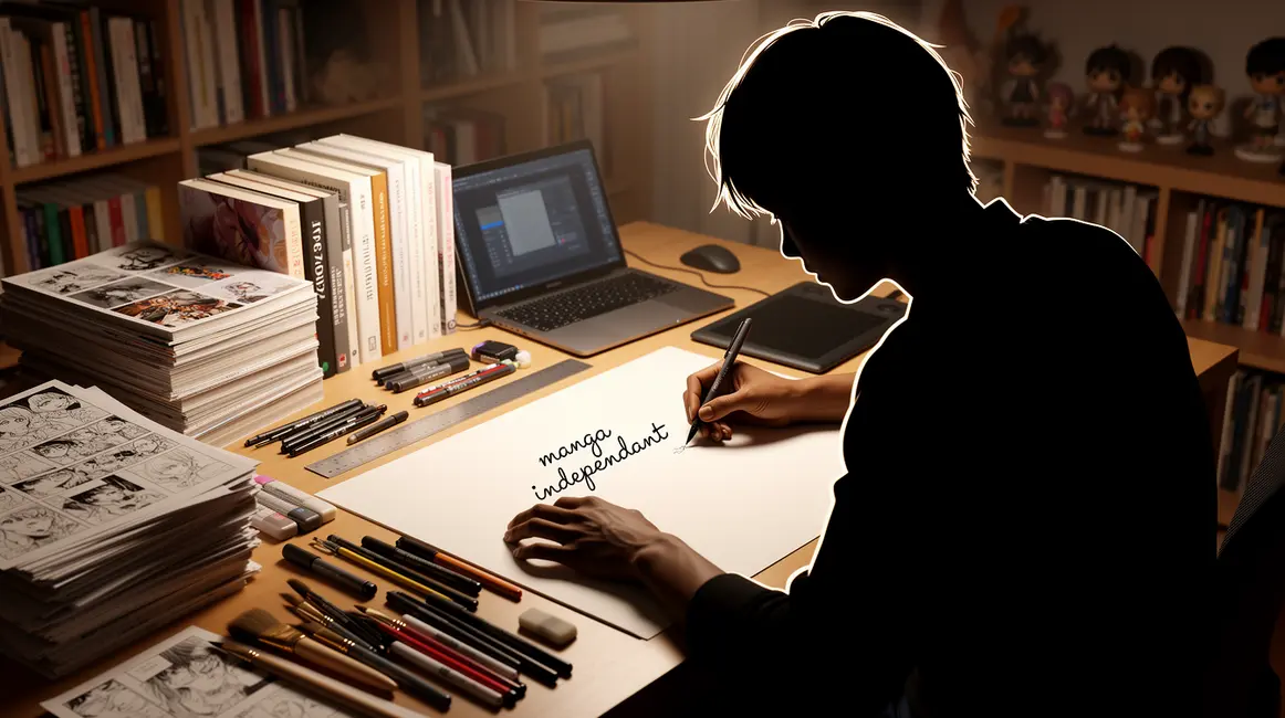 Silhouette manga independant dessinateur au bureau