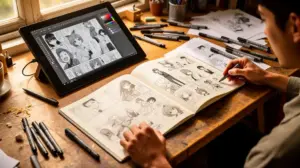 Table créative manga indépendant tablette et fanzine