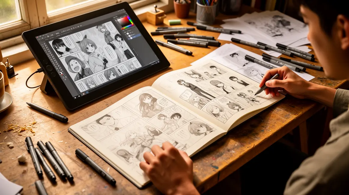 Table créative manga indépendant tablette et fanzine