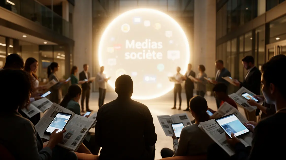 Médias société cercle digital et silhouettes