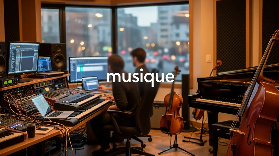 Studio musical moderne avec IA et instruments classiques