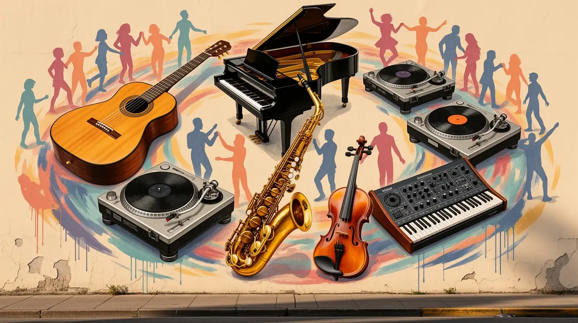 Fresque musicale avec instruments universels