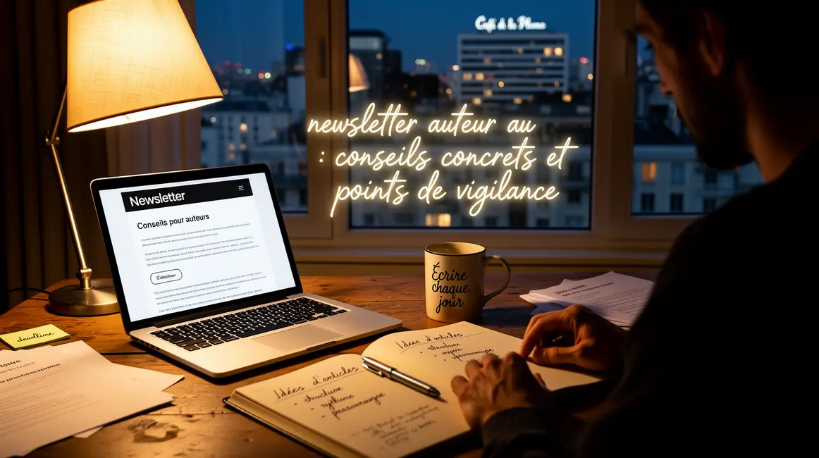 Bureau d'auteur, newsletter ouverte, ambiance nocturne