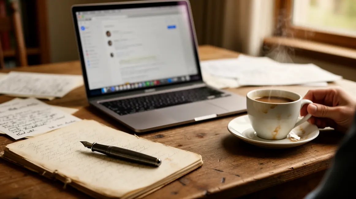 bureau avec newsletter d’auteur ouverte
