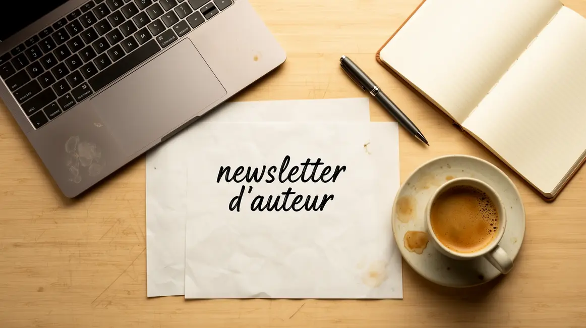 bureau d'écrivain avec newsletter d'auteur ordinateur carnet