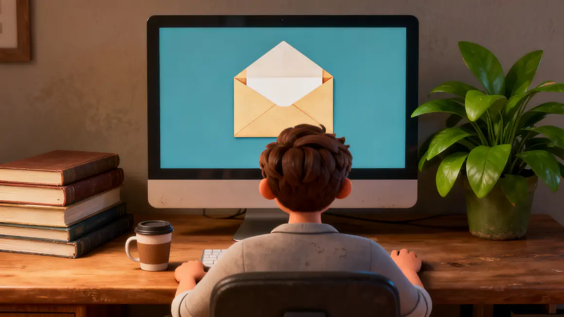 personnage stylise newsletter auteur ordinateur