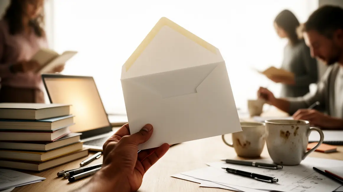 main tenant enveloppe newsletter auteur édition moderne