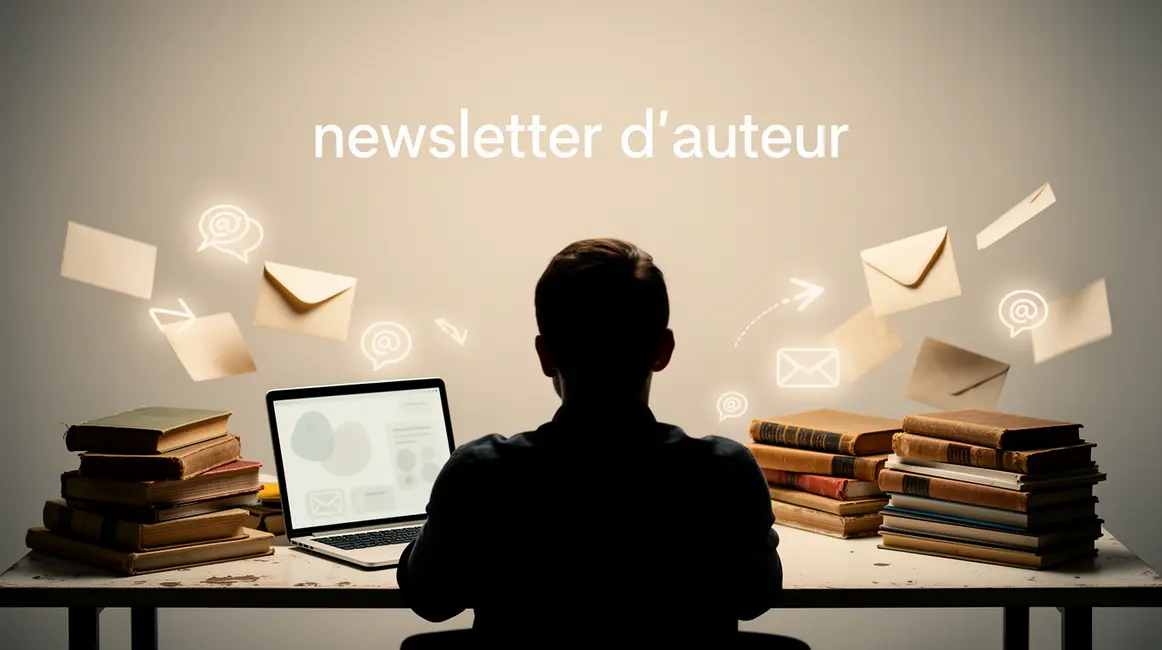 illustration newsletter d'auteur avec livres et ordinateur