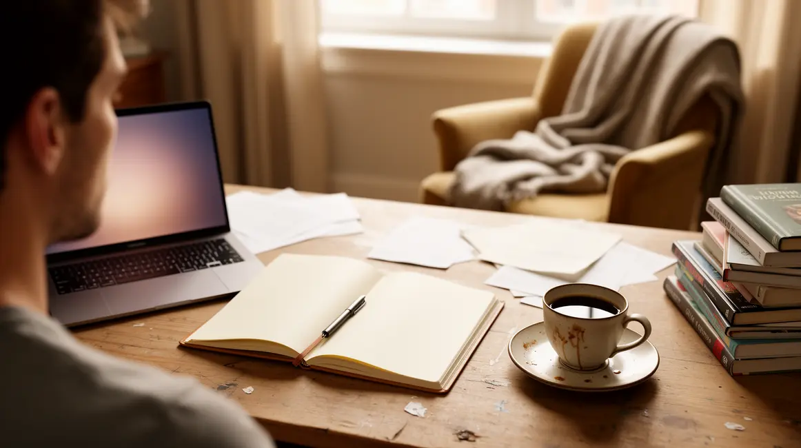 table travail carnet ordinateur newsletter d'auteur
