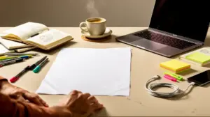 table lumineuse avec laptop et carnet pour newsletter d'auteur