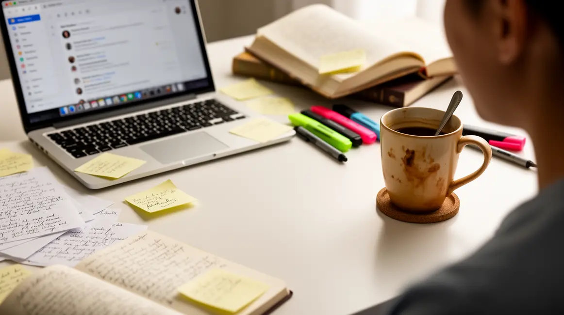 Table moderne avec ordinateur et email newsletter auteur
