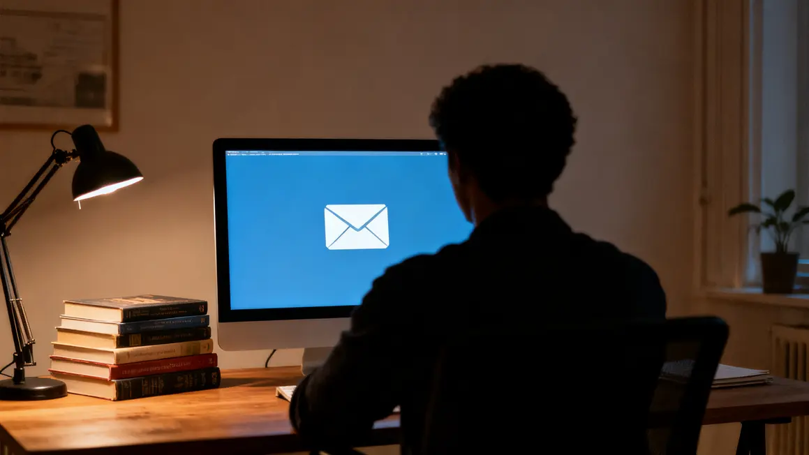 Silhouette devant ordinateur, ambiance cosy, newsletter d'auteur