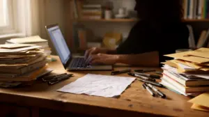 Table d'écrivain stylisée avec ordinateur et texte newsletter d'auteur
