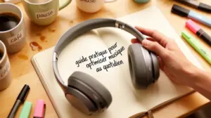 main posant casque guide musique bureau