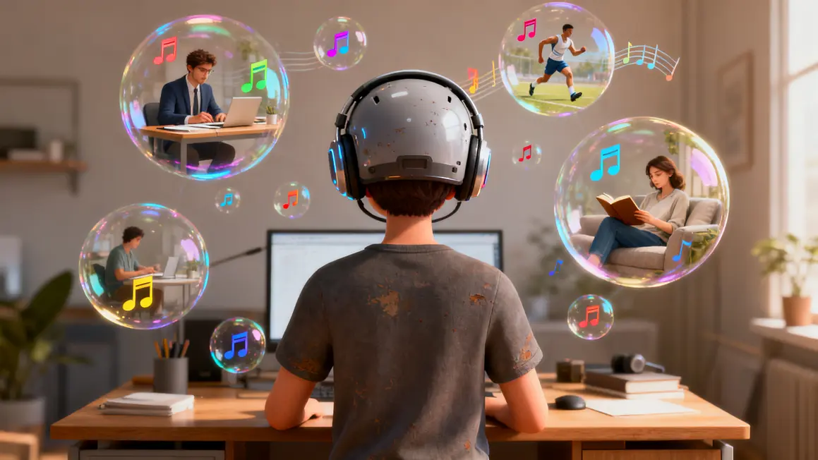 personnage casque bulles routines musique travail sport détente 2026