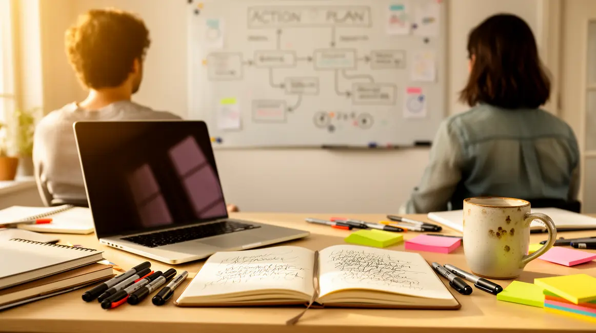 bureau lumineux et plan d'action premier manuscrit petit budget
