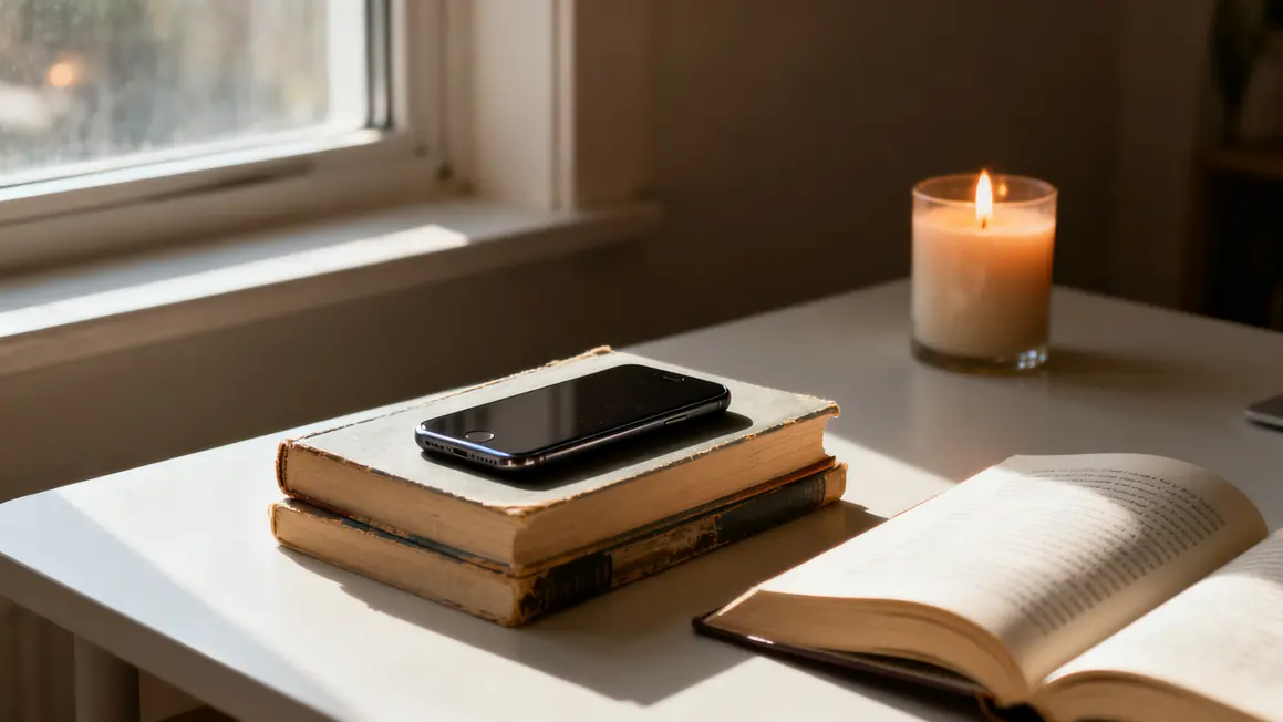 BookTok video smartphone pile livres lumiere naturelle