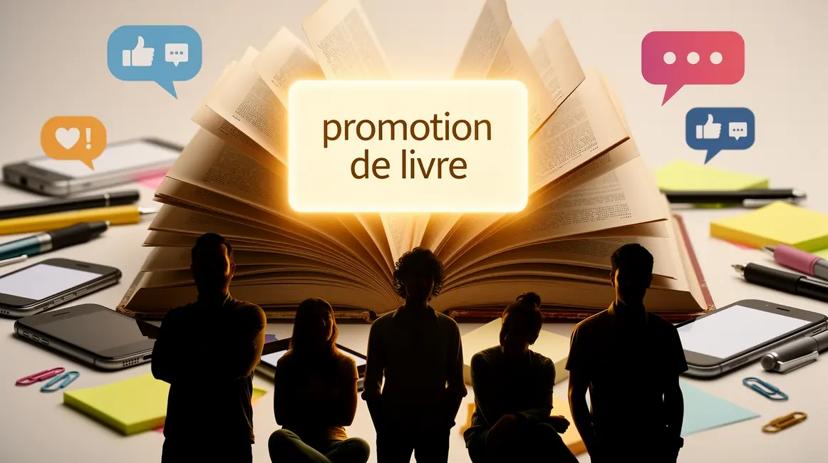 Promotion livre auteurs reseaux sociaux pile de livres