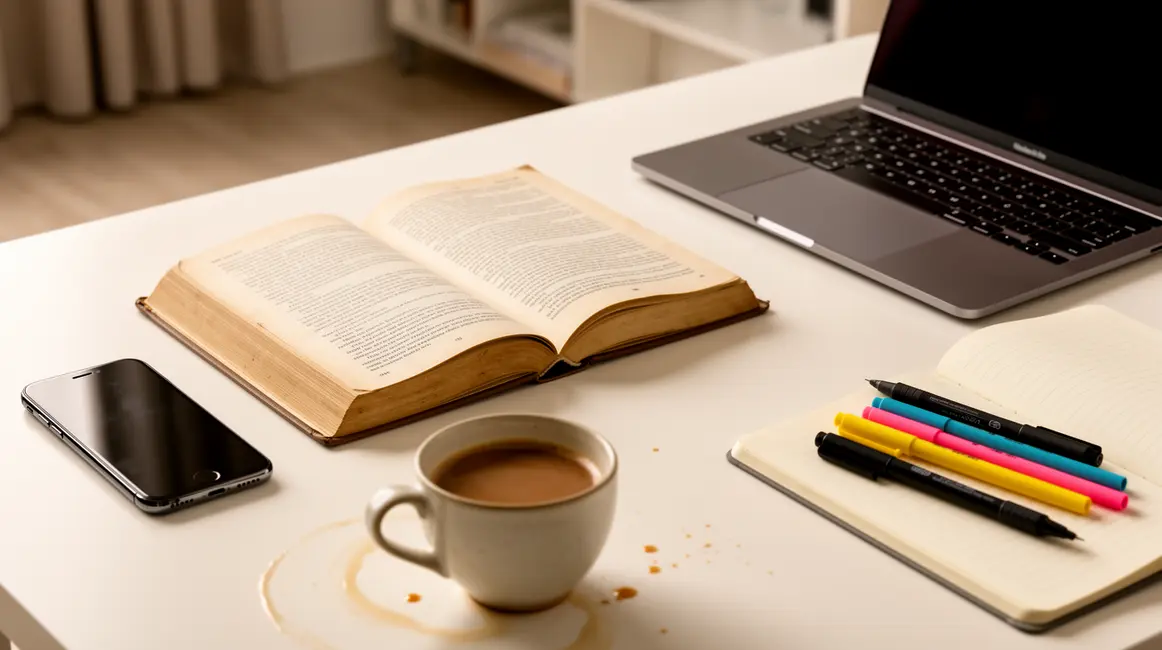 Table moderne livre ouvert smartphone promotion livre 2026