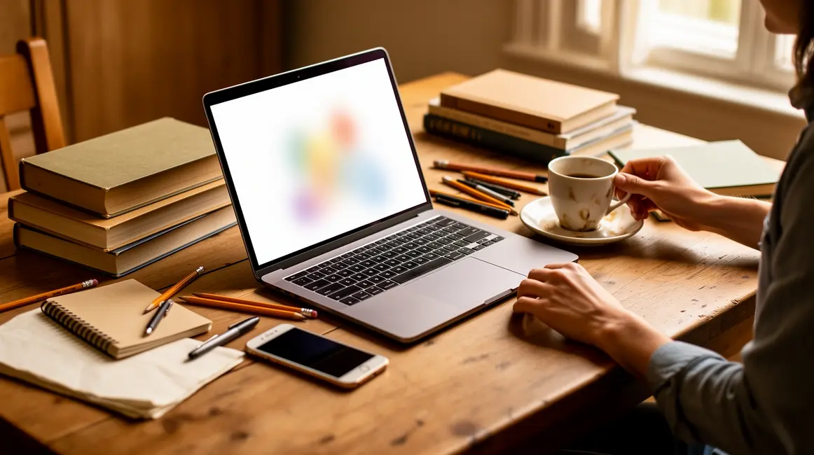promotion de livre sur table avec ordinateur et livres