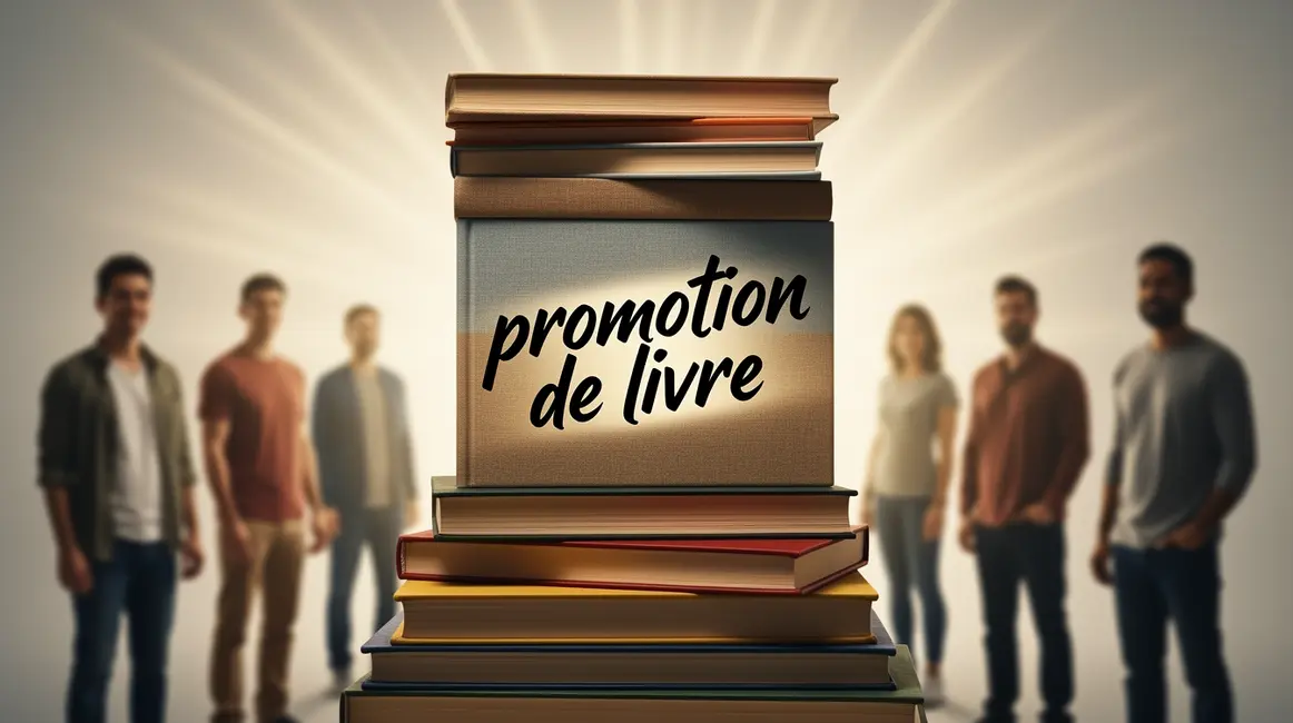 illustration promotion livre pile rayons silhouettes
