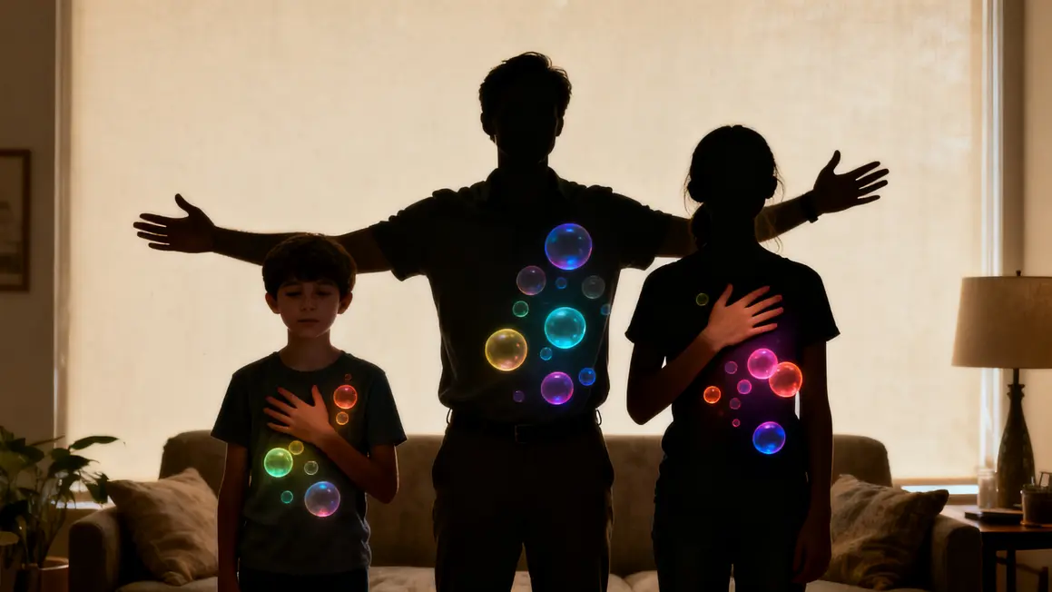 Silhouettes famille, adolescent, auteur montrant signes physiques et émotionnels avant sortie