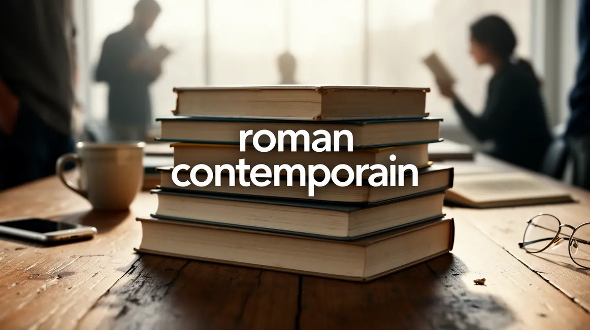 Pile de livres roman contemporain table ambiance moderne