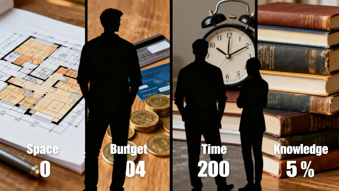 Tableau photo-realiste symbolisant espace budget temps connaissances analyse projet culture