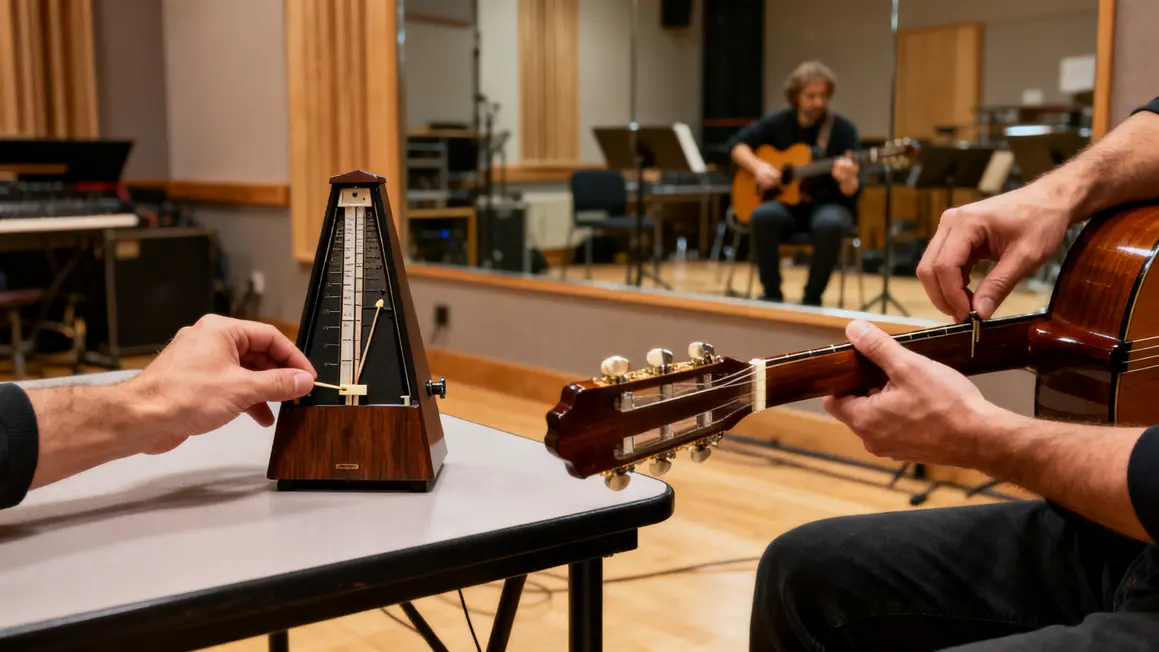 image mains réglage métronome guitare posture répétition