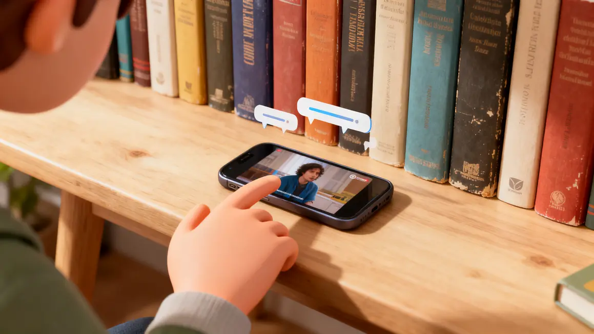 Livres alignés et smartphone vidéo tendance BookTok hashtag