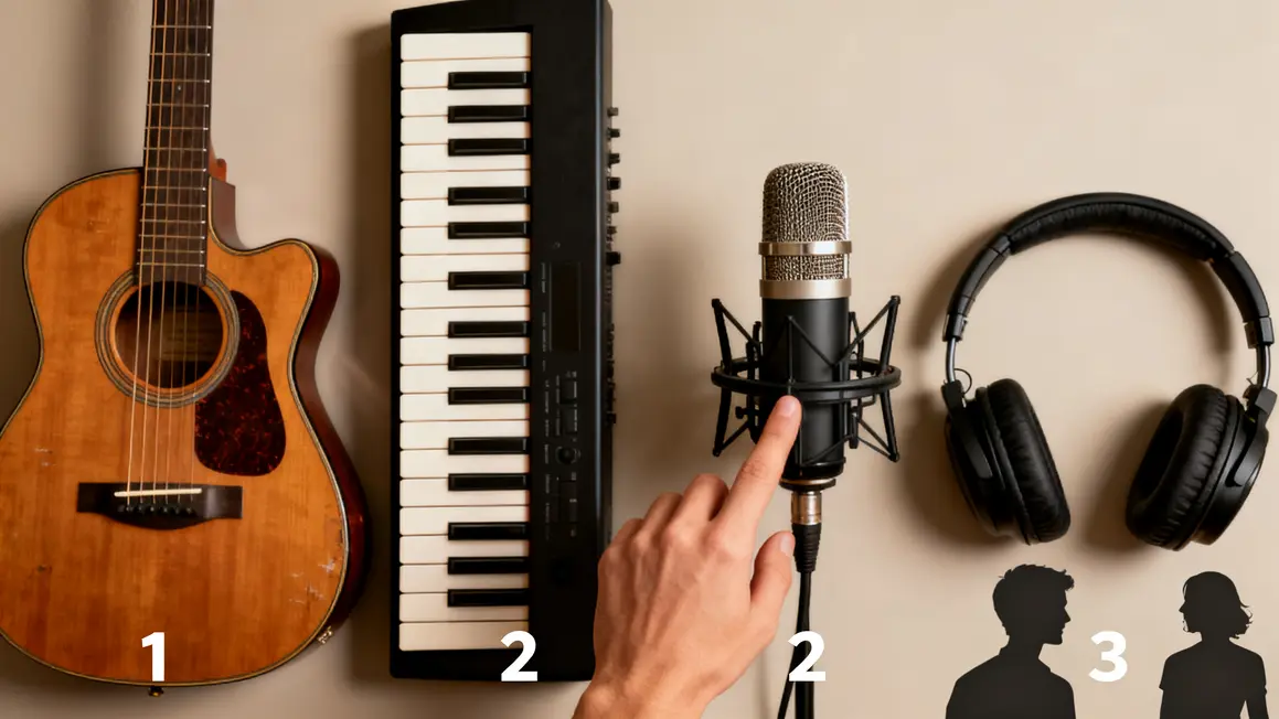 Instruments alignés, choix style, genres musicaux, check-list