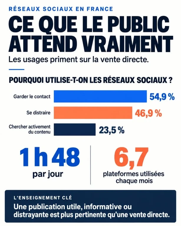 Infographie sur la communication réseaux sociaux et les usages des internautes français