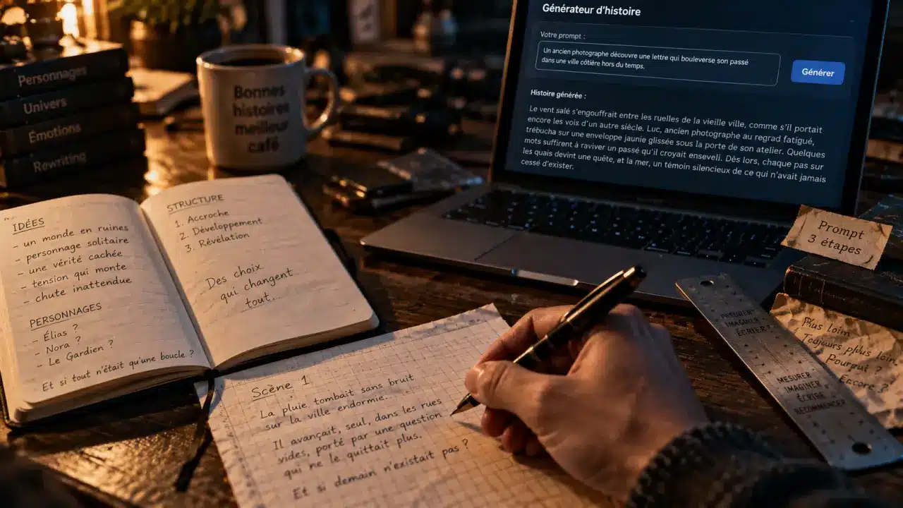 Générateur d histoire gratuit sans inscription : interface et écriture de récit en 3 étapes