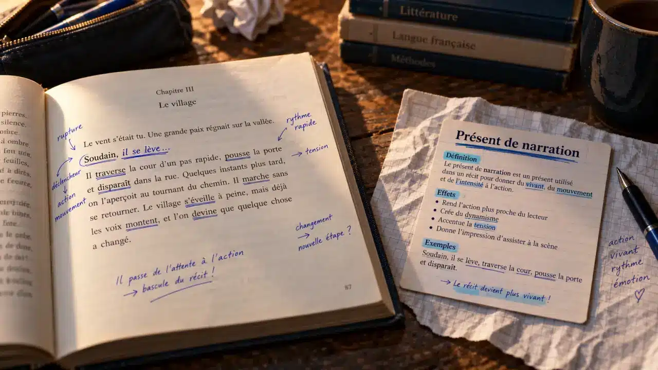 Present de narration : manuel annoté et verbes au présent de narration