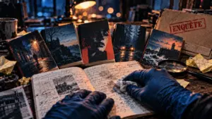 Auteur polar français : romans noirs et enquête sur table en bois